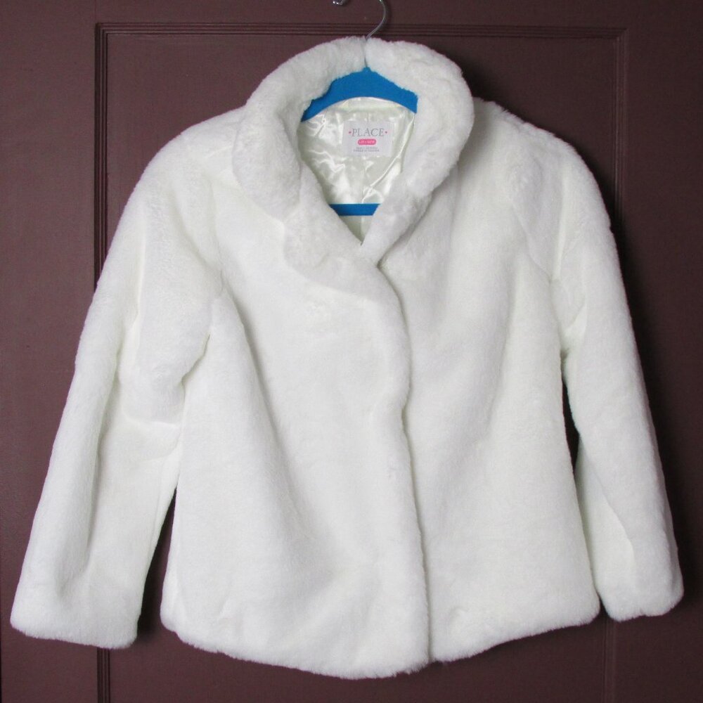 CHILDREN'S PLACE WHITE FAUX FUR JACKET COAT GIRL'S SIZE LARGE BRAND NEW HOLIDAYS